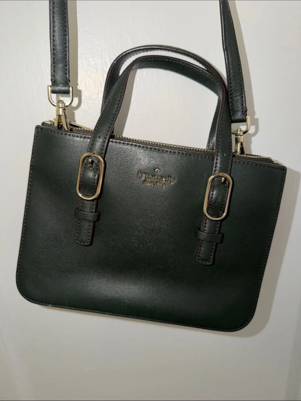 kate spade Dark Green Leather Top-Handle Satchel with Gold Hardware